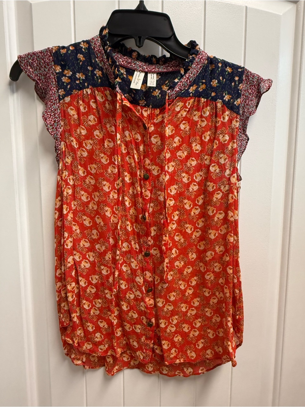 Anthropologie Meadow Rue Size 6 Floral Prints Ruffle Tie Sheer Top NWOT